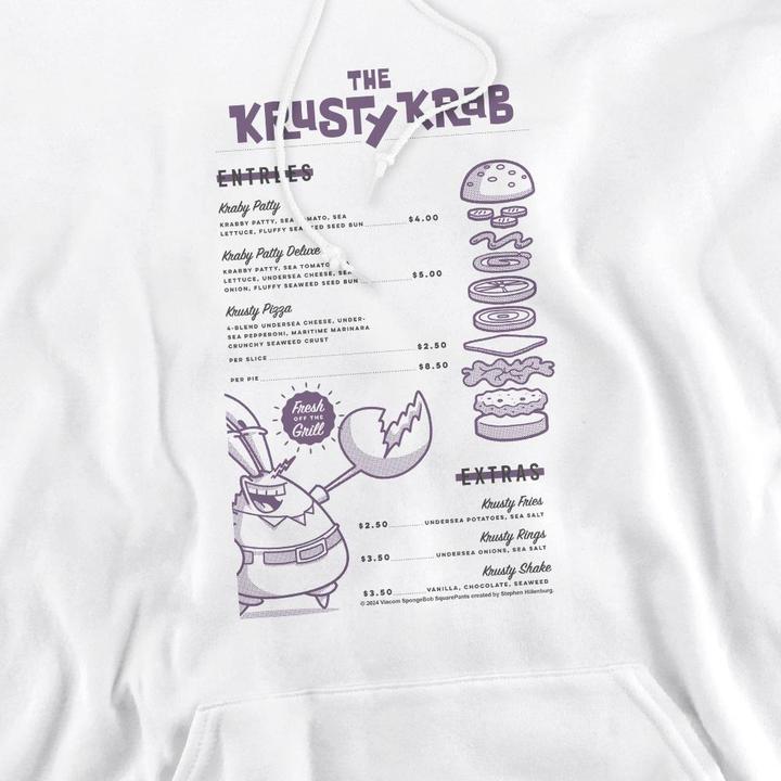 Immagine prodotto Spongebob Squarepants Krusty Krab Menu Felpa con Cappuccio Uomo (S)