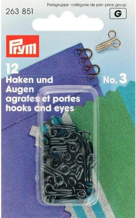 Produktbild Prym Federhaken und augen, schwarz Nr. 3, Karte 12 Stk.