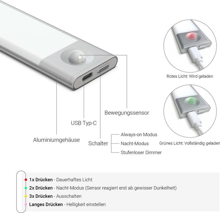Image du produit Lighty Lampe à détecteur - Barre lumineuse LED sans fil avec détecteur de mouvement (23 cm) - Lumière