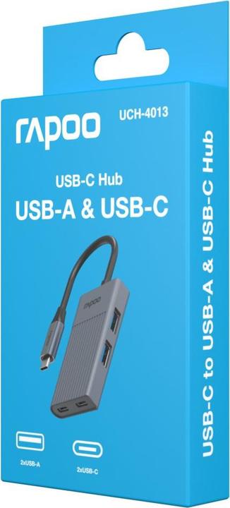 Actual product image Rapoo USB-C Hub UCH-4013 USB-C to USB-A and USB-C, grey (00226496) (USB-C, 4 Ports)