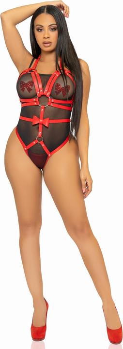 Actual product image Leg Avenue Kink Attached O-Ring Belt Teddy Size M - Red (M)