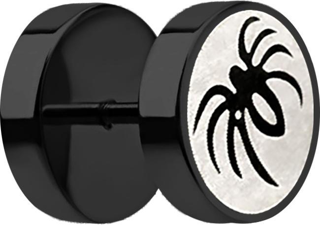 Star Piercing Fake Plug schwarz mit Spinne (ohne Messing, Chirurgenstahl 316L)