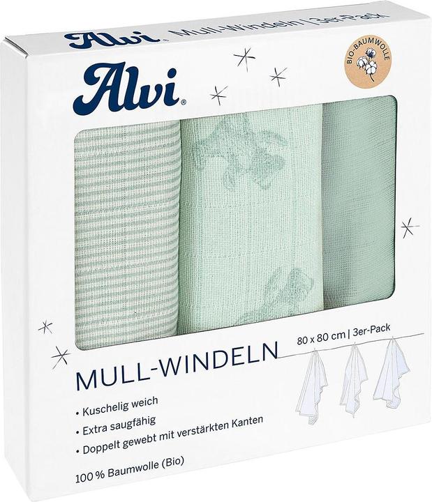 Actual product image Alvi Gauze nappies 'Teddy' pack of 3 (80 cm, 80 cm)