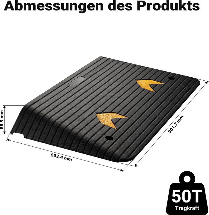Produktbild Wiltec Schwellenrampe Gummi 902x533x89mm Rampe 50t Auffahrrampe Rollstuhl Auto