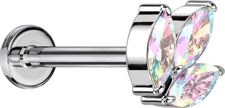 Actual product image Star Piercing Micro threadless labret silver three oval crystals multicolour (without brass, Titanium G23)