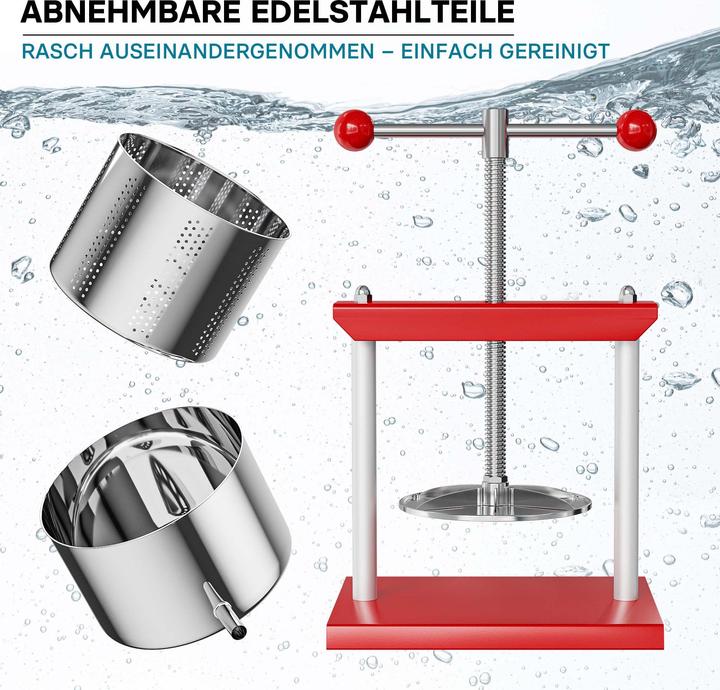 Immagine prodotto Wiltec Presse à fruits Pressoir à vin Acier 6l Cuve en acier inoxydable Pressoir Fruits Baies (Spina UE)