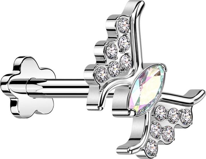 Immagine prodotto Star Piercing Micro Threadless Labret fiore argento farfalla argento cristallo multicolore (Titanio G23, senza ottone)