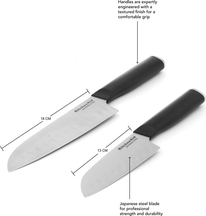 Image du produit KitchenAid Classic Santoku Set, 2 couteaux japonais en acier à haute teneur en carbone (18 cm)