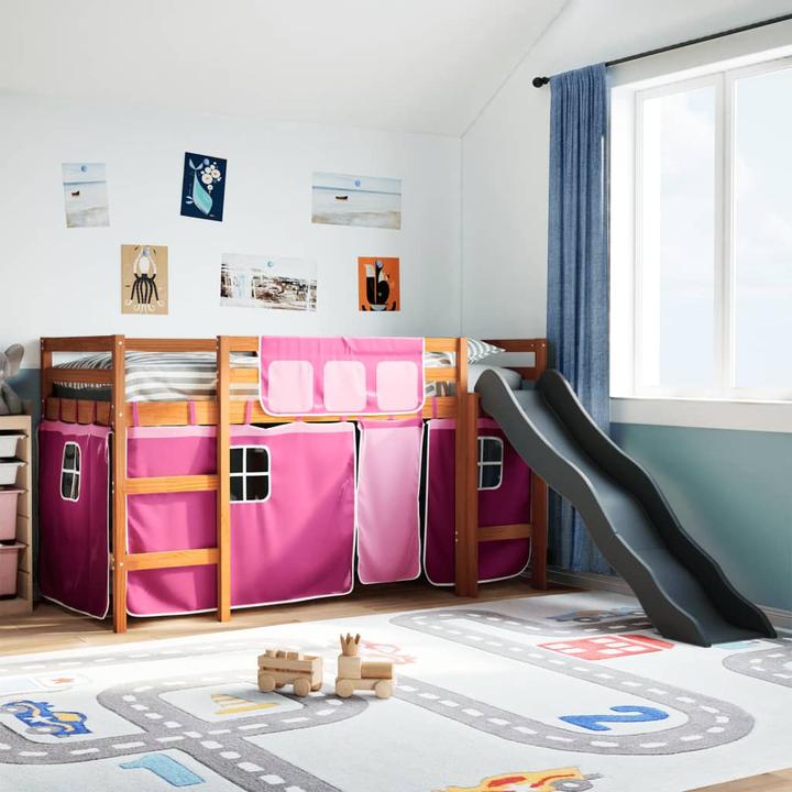 Image du produit VidaXL Lit superposé pour enfant avec rideaux Rose (90 x 190 cm)