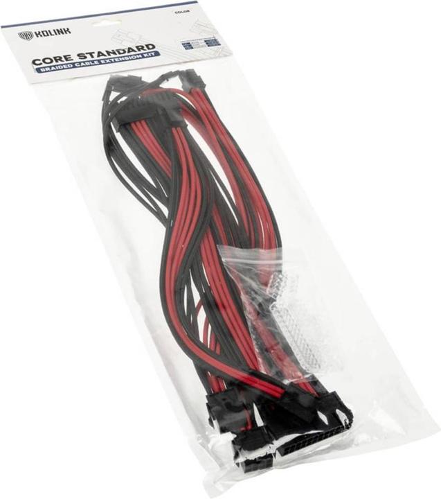 Actual product image Kolink Core Standard Braided Cable Extension Kit - Jet Black/Racing Red