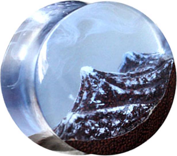 Star Piercing Flared Plug Berge Epoxy blau aus Tamarind Holz (ohne Messing, Organisch)
