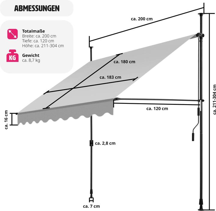Produktbild tectake Klemmmarkise (2 m)