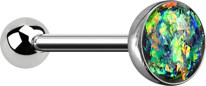 Star Piercing Barbell silber mit Kugel und Kugel Opal dunkelgrün (ohne Messing, Chirurgenstahl 316L)