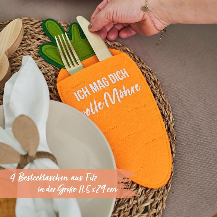 Actual product image Papierdrachen 4 Bestecktaschen Filz - Möhren (4 x)