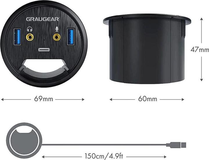 Produktbild Graugear Tablet USB 3.0 Tisch-Hub mit Audio- und Mikrofonanschluss (USB-C, 5 Ports)