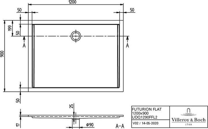 Produktbild Villeroy & Boch V&B Duschwanne FLAT FUTURION R-eck1200x900x25mm we