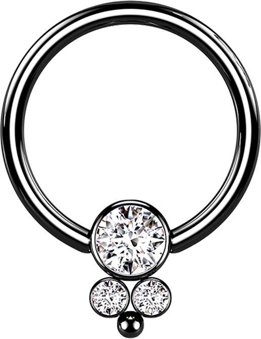 Star Piercing Ball Closure Ring schwarz Scheibe mit drei Kristallen (Chirurgenstahl 316L, ohne Messing)