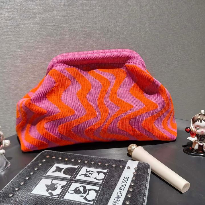 Only-Bags.Store Gestrickte Polyester Kosmetiktasche, grosse Kapazität Streifenmuster, lässig vielseitig Zip Tasche