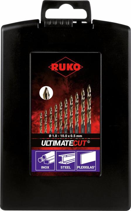 Produktbild Ruko Spiralbohrersatz DIN 338 ULTIMATECUT FS Nenn-Ø 1-10x0,5 mm HSS-Co5 Gold 19 teilig Kunststoffkassette (1,0 - 10,0 mm)
