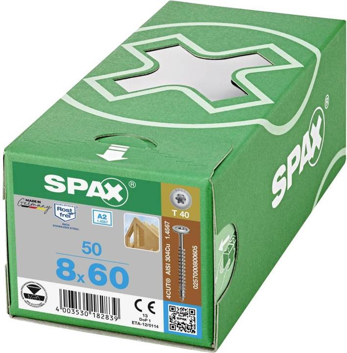 Actual product image Spax Plate head screw R 88193 w.point/T-STAR TG 8 x 50/46-T40 A 2 (50 Screws per piece)