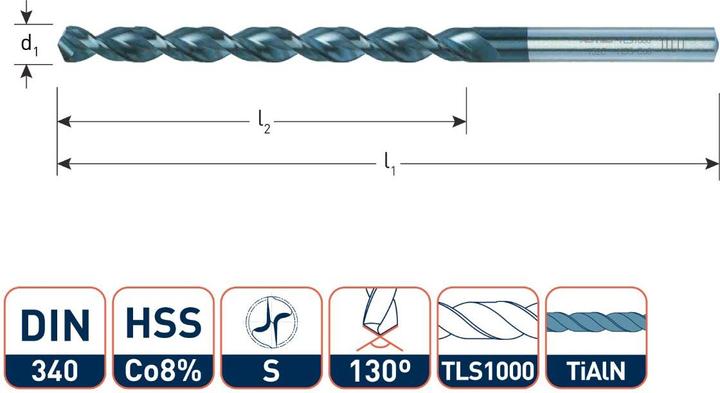 Rotec 152.1250C HSS-E Spiralbohrer, DIN 340, Typ TLS1000, TiAlN, Ø12,5 (12.5 millimetres)