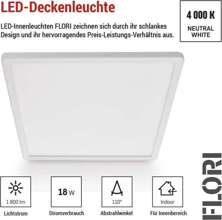 Produktbild Emos LED-Anbauleuchte FLORI quadrat, weiss, 18W, neutralweiss (1800 lm)