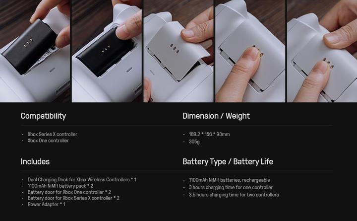 Image du produit 8bitdo Station de charge double pour manettes Xbox (Xbox Series S, Xbox One S, Xbox One X, Xbox Series X)