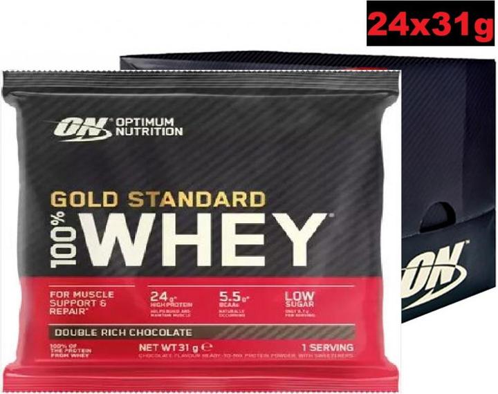 Immagine prodotto Optimum Nutrition 100 Whey Gold Standard 24x30g SACHET Doppio Cioccolato Ricco (Cioccolato doppio ricco, 24 pz., 744 g)
