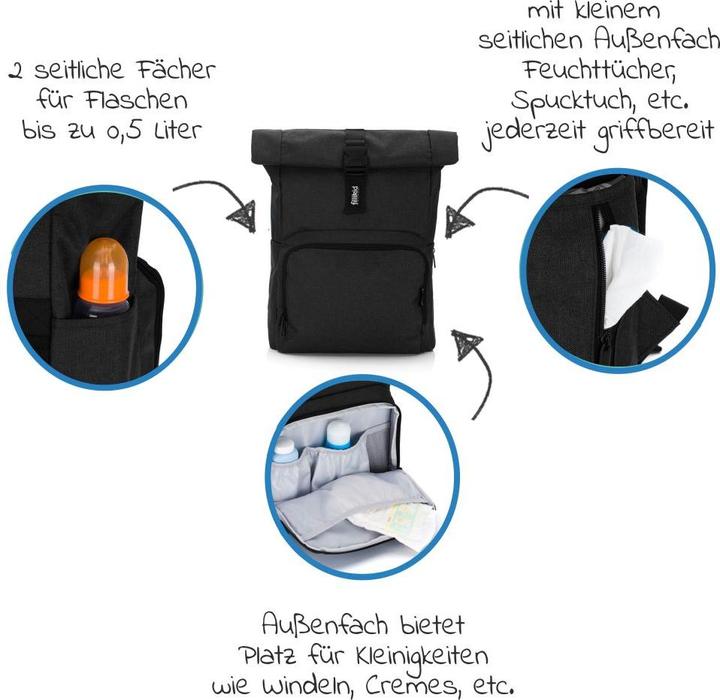 Produktbild Fillikid Wickeltaschen & Wickelrucksäcke Wickelrucksack Tokio im Rolltopstil inkl.