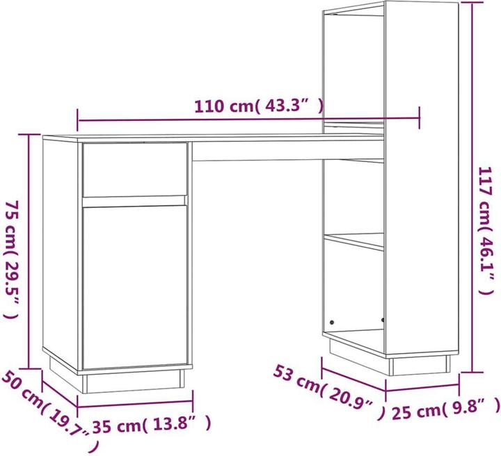 Produktbild VidaXL Schreibtisch 110x53x117cm Massivholz Kiefer Computertisch Bürotisch