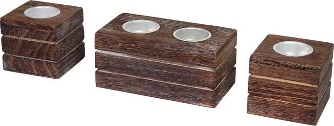 Swisshandel24 2-1-1 Set Tealight Holder Leuca, Tealight Stand, Shabby Look Vintage Brown