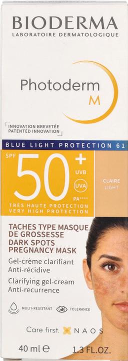 Actual product image Bioderma Photoderm M SPF50+ claire (Sun cream face, SPF 50, 40 ml, 150 g)