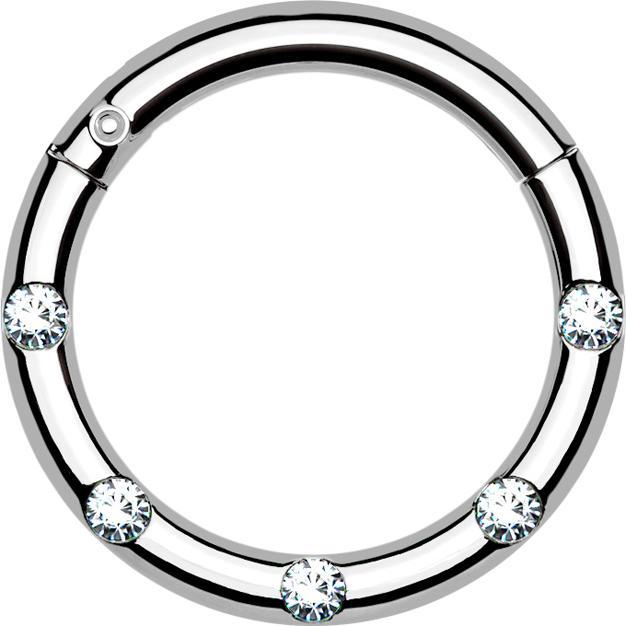 Produktbild Star Piercing Micro Segmentring klappbar silber front fünf Kristalle silber (ohne Messing, Chirurgenstahl 316L)