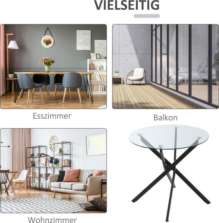 Produktbild Homcom Beistelltisch mit Glasplatte (80 x 80 x 75 cm)