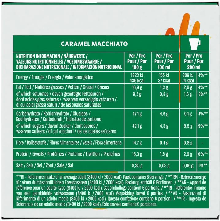 Nährwerte und Zutaten Starbucks Caramel Macchiato by Nescafé Dolce Gusto (6 x Port.)