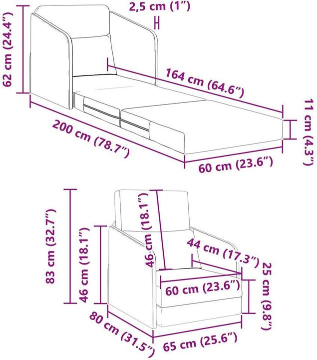 Produktbild VidaXL Boden Sofa Bett 2-in-1 Schwarz 65x80x83 cm Samt