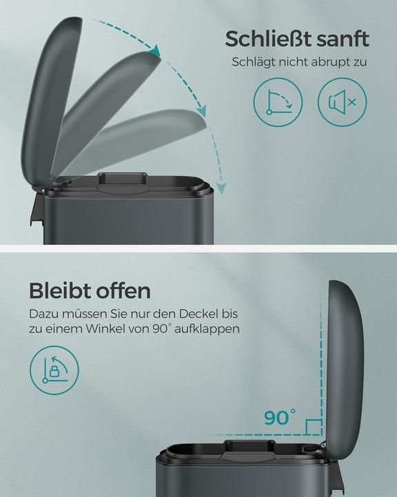 Produktbild Songmics 30L Mülleimer, Rauchgrau (30 l)