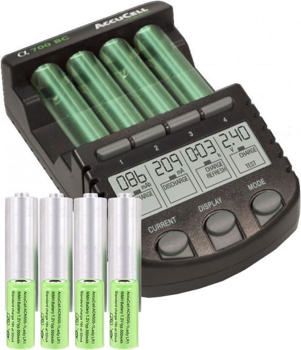 Produktbild AccuCell Lady LR1 Size N NiMH Akku, Ladeadapter und LCD Ladegerät (4 Stk., N, 500 mAh, Ladegerät inkl. Akku)