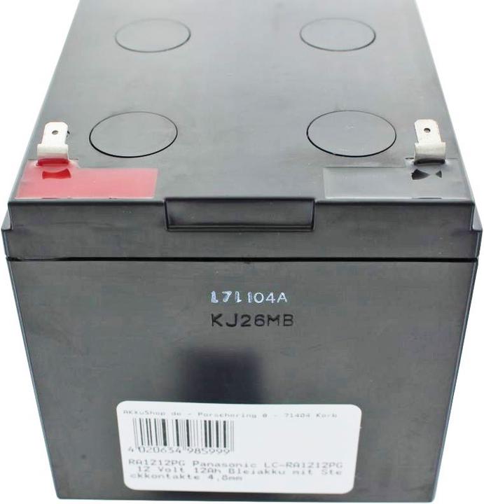 Actual product image Panasonic Battery LC-RA1212PG, plug-in contacts 4.8mm (12 V, 12 Ah)
