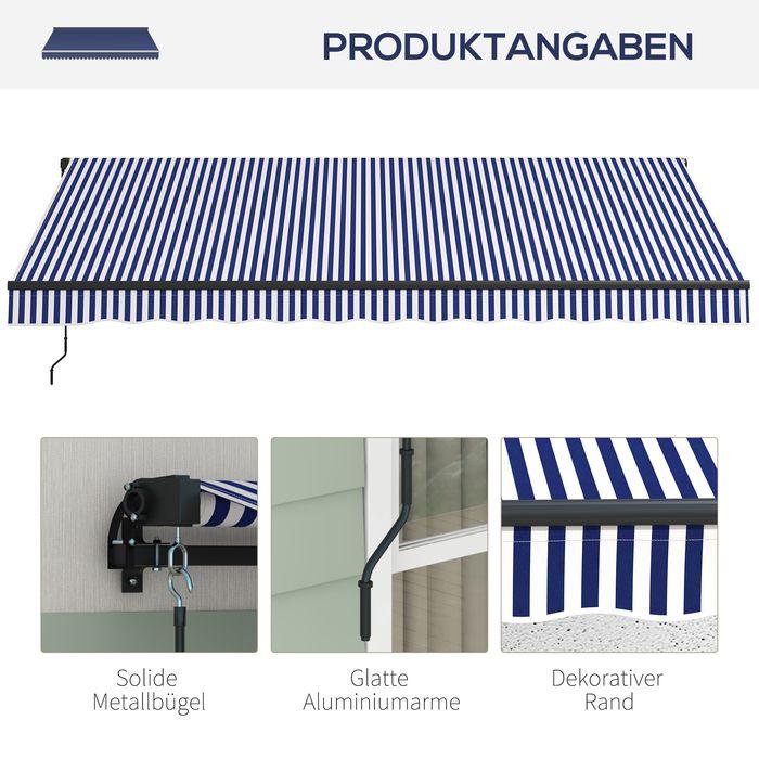Image du produit Swisshandel24 Markise 4x3m Wandmontage mit Handkurbel, Sonnenschutz, Alu, Blau+Weiss (3.96 m)