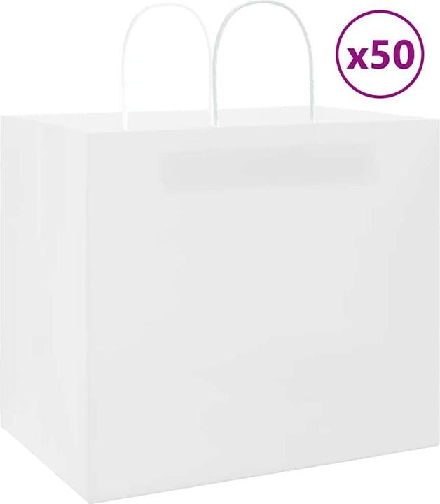Produktbild VidaXL Kraftpapiertüten 50 Stk. mit Henkel Weiss 32x22x28 cm Papiertüte (Geschenktüte, 50 x)