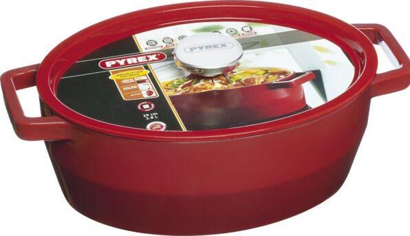 Productafbeelding Pyrex Gietijzeren pan 29cm 3,8l SLOWCOOK ovaal rood (Braadpan + kasserol, Gietijzer)