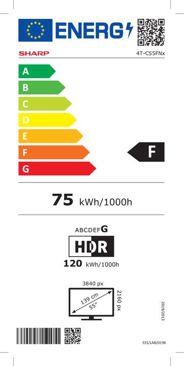 Energie-Label Sharp 55FN2EA (55", FN2, LED, UHD, 2022)