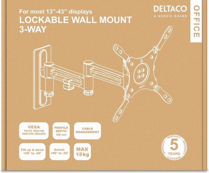 Actual product image Deltaco ARM-0267 monitor mount / stand (43") Screws Silver (Wall, 43")