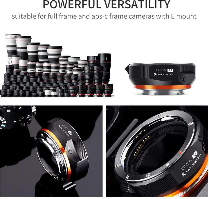 Actual product image K&F Concept Electronic Autofocus Camera Lens Adapter Ring for Canon EF/EF-S Lens to Sony E-mount