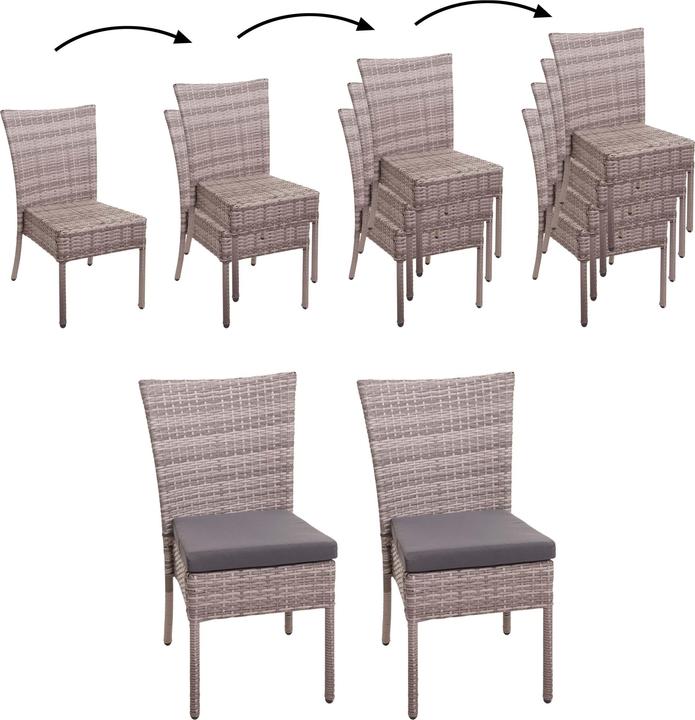 Produktbild Swisshandel24 2x Poly-Rattan Stuhl, Balkonstuhl Gartenstuhl, stapelbar - grau, Kissen dunkelgrau