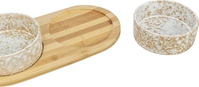 Produktbild Trixie Set Voerbak / Waterbak Keramiek / Bamboe Wit / Natuur - 2X300 Ml 30X6X15 Cm (0.30 l)