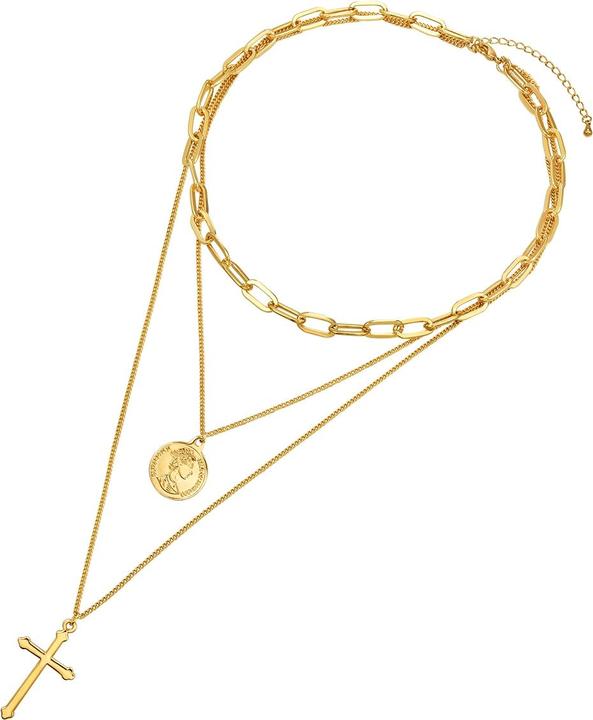 Lulu & Jane Damen Kreuz/Münze Metall-Legierung gelbgold 50,0 cm Basiskette + 5,0 cm Verlängerung - 29105 (Metall-Legierung, 50 - 55 cm)