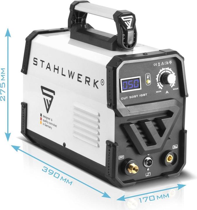 Image du produit Stahlwerk Découpeuse plasma CUT 50 ST IGBT de 50 ampères, capacité de coupe jusqu'à 14 mm