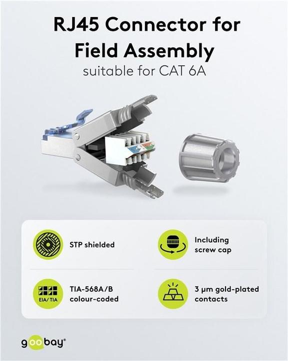 Actual product image Goobay CAT 6A field-wireable RJ45 plug, STP shielded (Network cable plug)
